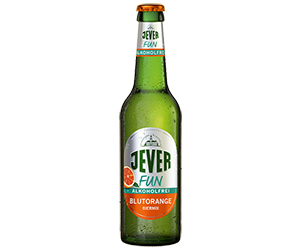 0,33 Liter Bierflasche der Marke Jever Fun Blutorange alkoholfrei.