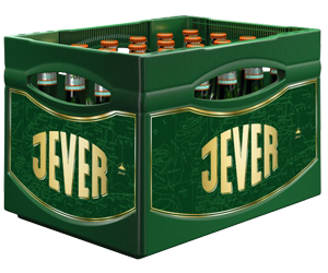 Getränkekasten der Marke Jever mit vierundzwanzig Flaschen der Sorte Fun Blutorange alkoholfrei.