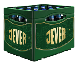 Getränkekasten der Marke Jever mit zwanzig Flaschen der Sorte Fun 0,0 % alkoholfrei.