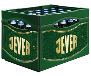 Getränkekasten der Marke Jever mit vierundzwanzig Flaschen der Sorte Fun 0,0 % alkoholfrei.
