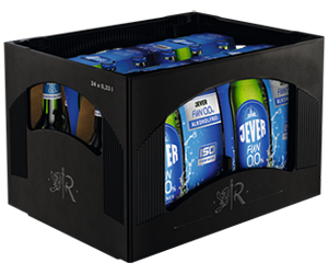 Getränkekasten der Marke Jever mit vier Sixpacks der Sorte Fun 0,0 % alkoholfrei. Sechs Bierflaschen sind jeweils ein Sixpack.