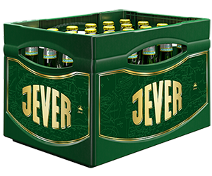Getränkekasten der Marke Jever mit vierundzwanzig Flaschen der Sorte Fun Zitrone alkoholfrei.