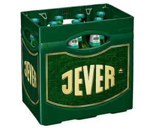 Getränkekasten der Marke Jever mit elf Flaschen der Sorte Fun alkoholfrei.