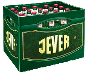 Getränkekasten der Marke Jever mit zwanzig Flaschen der Sorte Light.