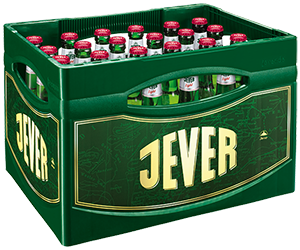 Getränkekasten der Marke Jever mit vierundzwanzig Flaschen der Sorte Light.