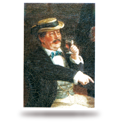 Ein Herr mit Hut und Bart hält eine Pfeife und weist mit dem Finger.