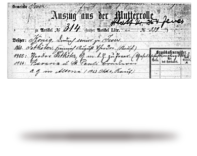 Eine historische Dokumentwiedergabe mit handgeschriebenen und gedruckten Texten über persönliche Details.