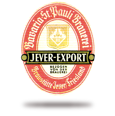 Rotes Logo mit Kreisform, mittig ein Wappen und Text über eine spezielle Brauerei.