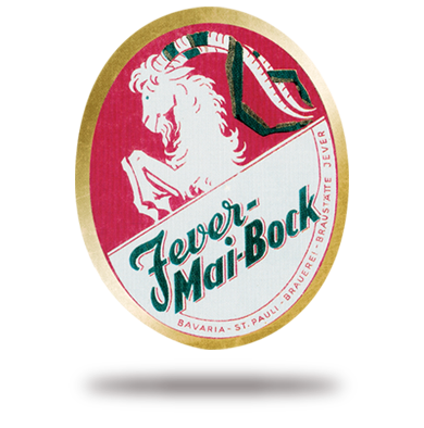 Ovales Etikett mit einer weiblichen Figur, die ein Buch liest, umgeben von rotem und grünem Hintergrund.