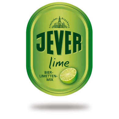 Rundes, grünes Etikett mit abgebildeter Limettenscheibe und Text für ein Getränk.